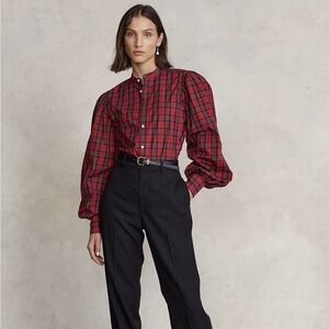 THRE3 Clothing Co Plaid Pleated Classic RL Americana Women's Blouse Sz Large